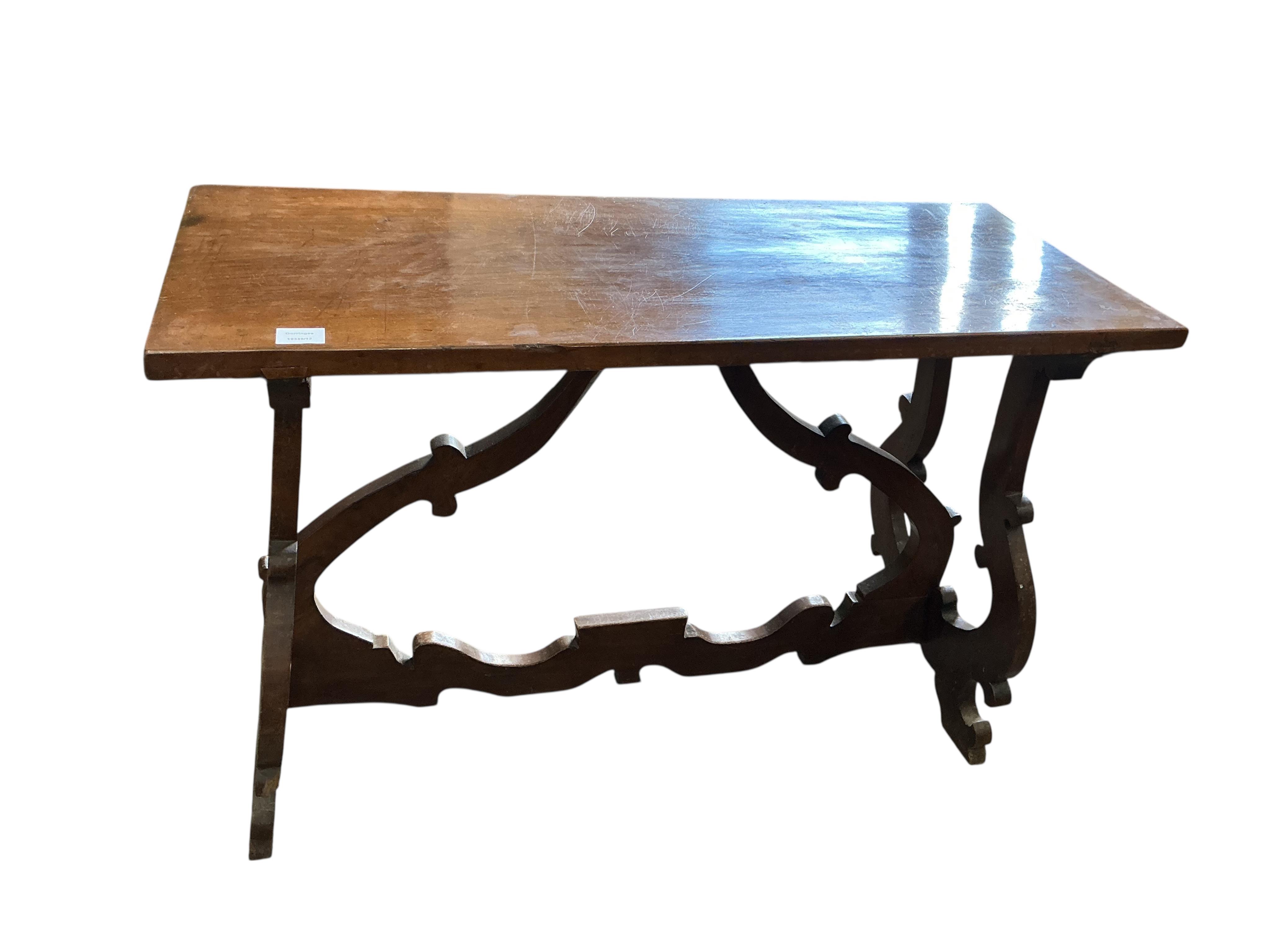 An 18th century style Spanish rectangular walnut occasional table, width 104cm, depth 43cm, height 70cm